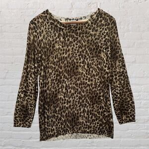 Cathy Daniels Brown Leopard Print Long Sleeve Beaded Detail Crew Neck Top Size M